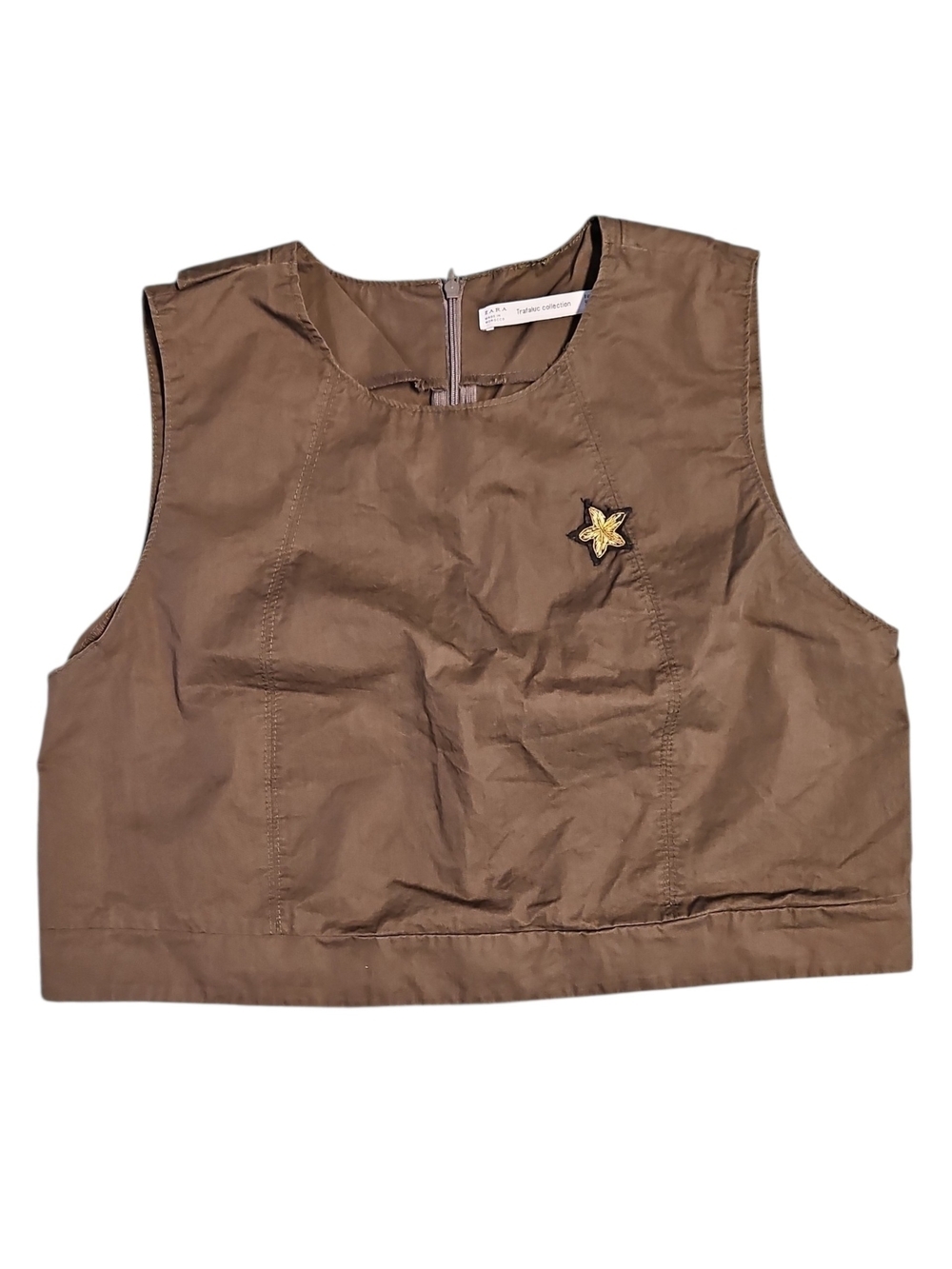 Zara Women's Sleeveless Crop Top with Star Patch Brown Size Large
